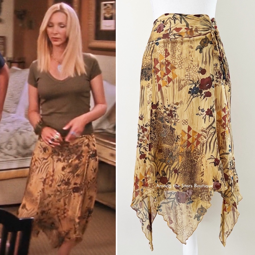 Rare Early 2000s Vintage Boho Handkerchief Hem Skirt ASO Phoebe in Friends